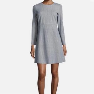 Tory Burch Corinne Dress A Line Long Sleeve Blue Chain Link Pattern